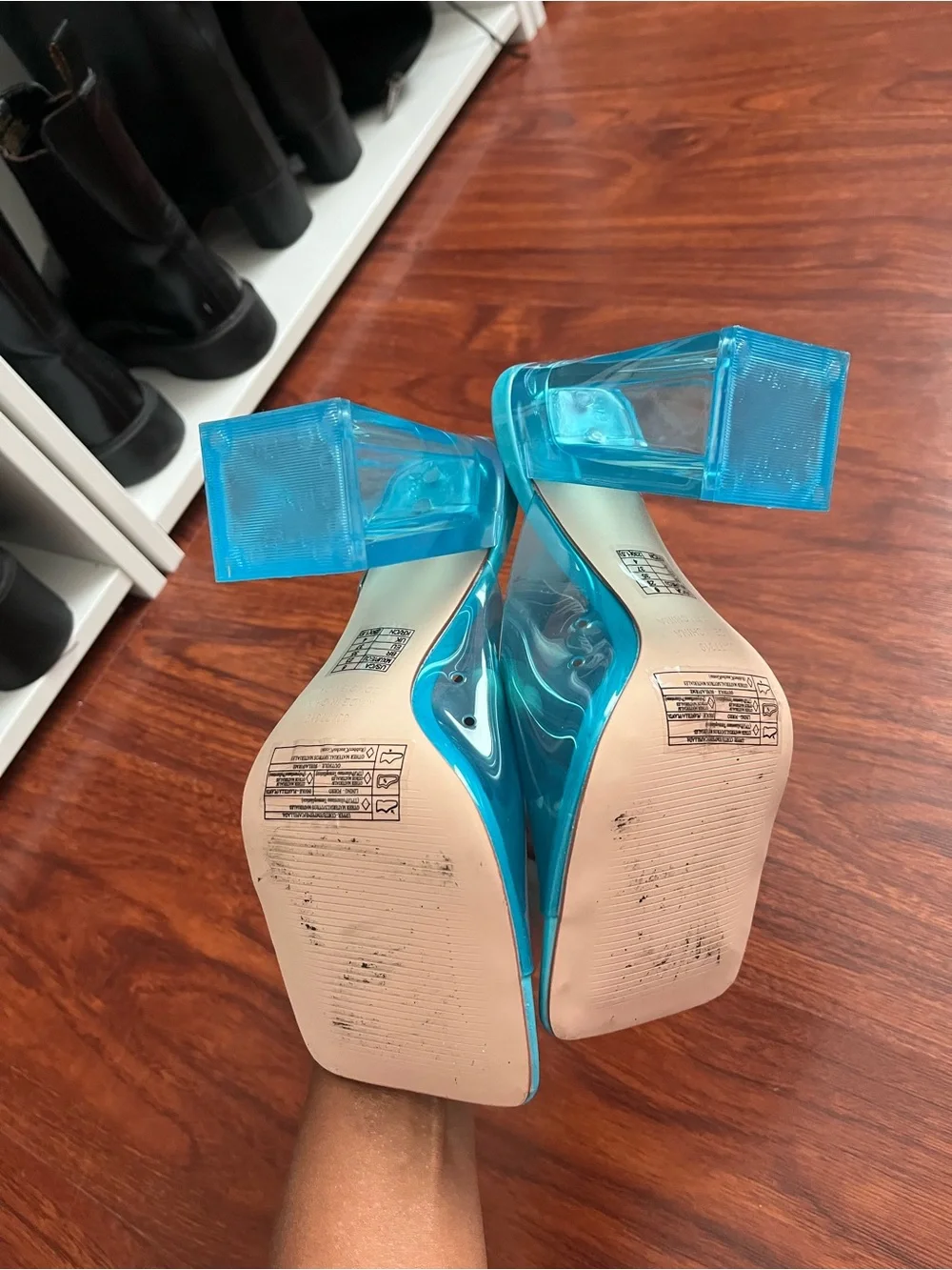 Forever 21 Turquoise Clear Block Heel Mules with Transparent Strap